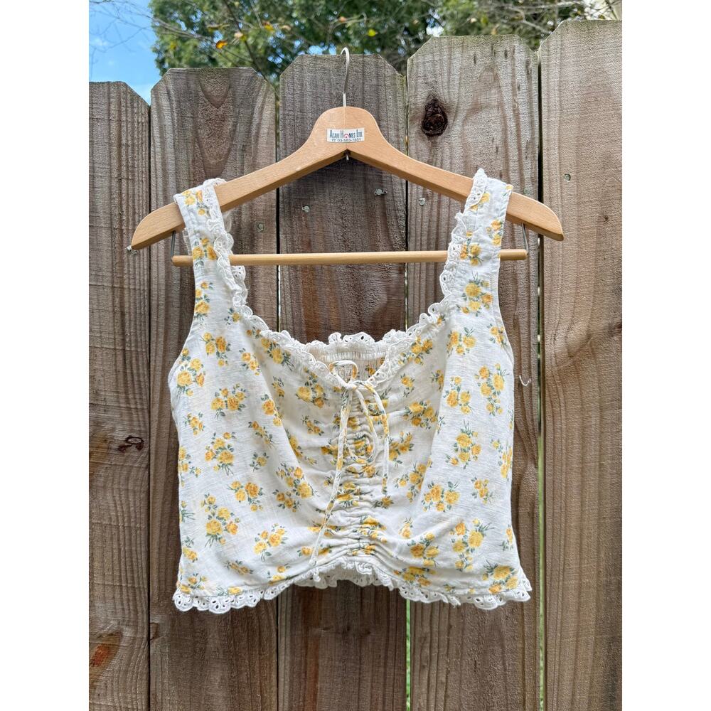 Reworked ASTR Linen Corset Tank – Yellow Floral - Cottagecore
